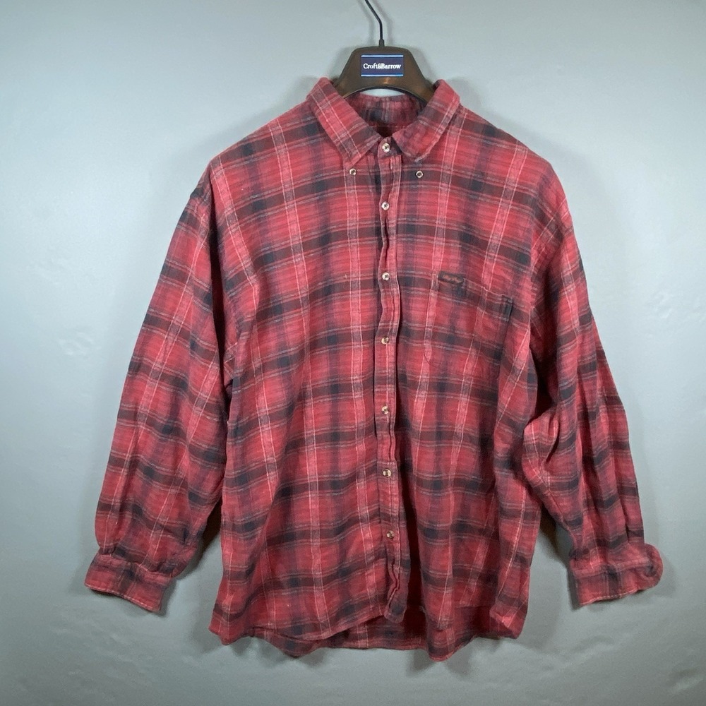 BIG DOGS Red Black Plaid Flannel Button Down Shirt Men's XL‎ - 100% Cotton ROOMY